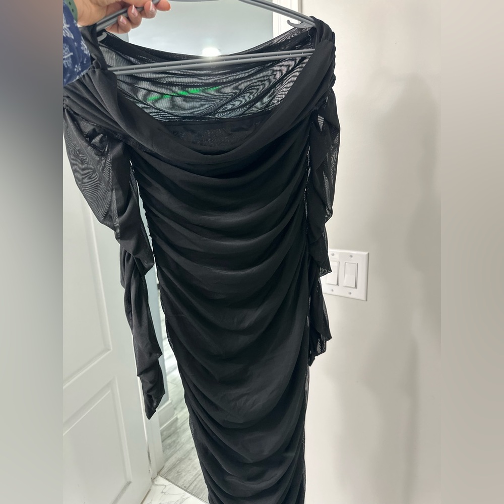 Off Shoulder Ruched Mesh Bodycon Dress